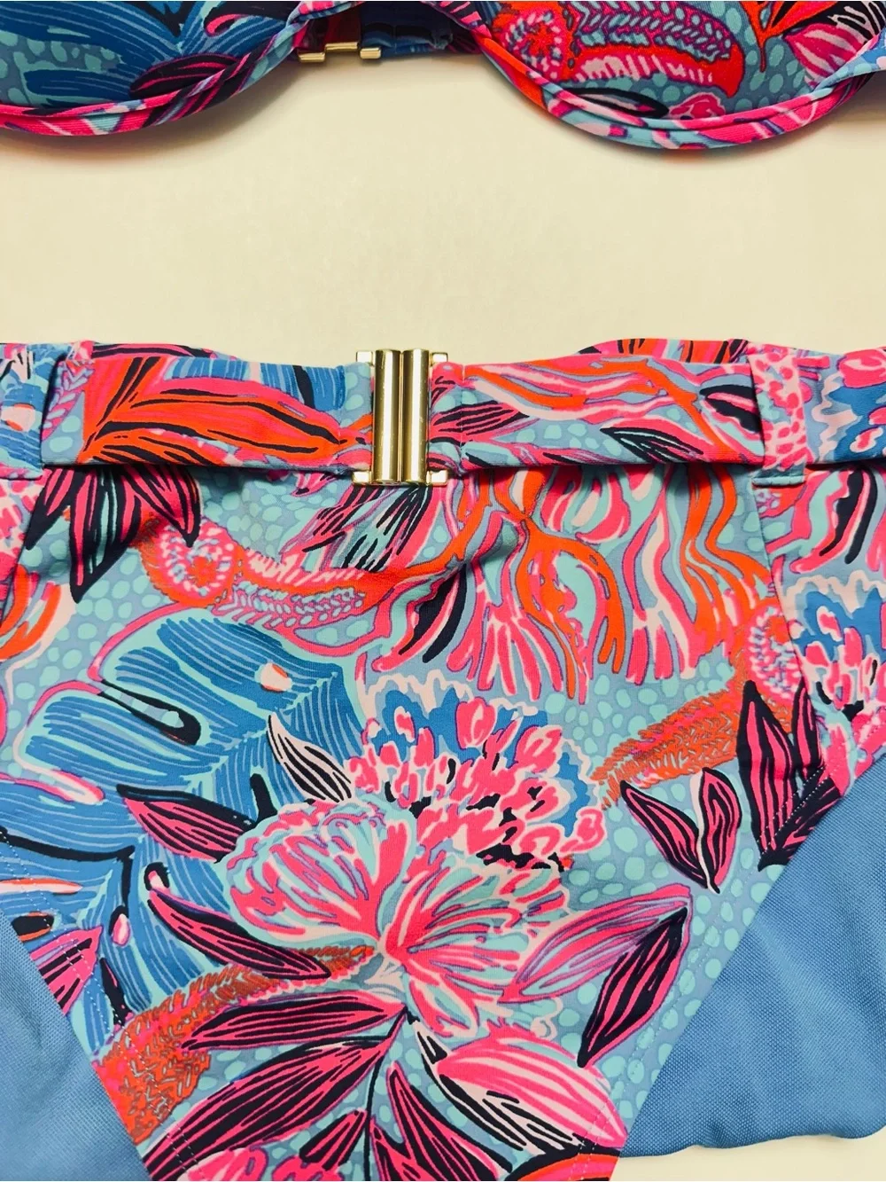 Lilly Pulitzer Tropical Floral Bikini Set Blue Pink Underwire Top 12 Bottom 10